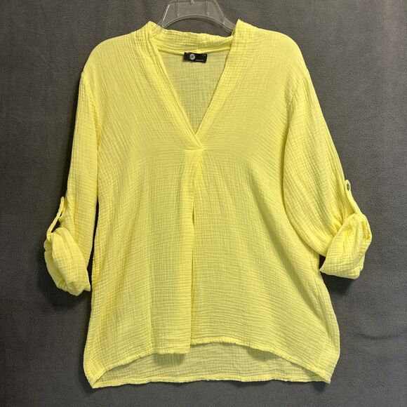 Made In Italy 100% Linen Gauze Top Size Small Yellow Beachy Coastal Oversized - Picture 1 of 6
